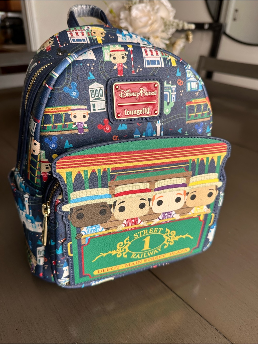 Loungefly Navy Multi Main Street Trolley Mini Backpack